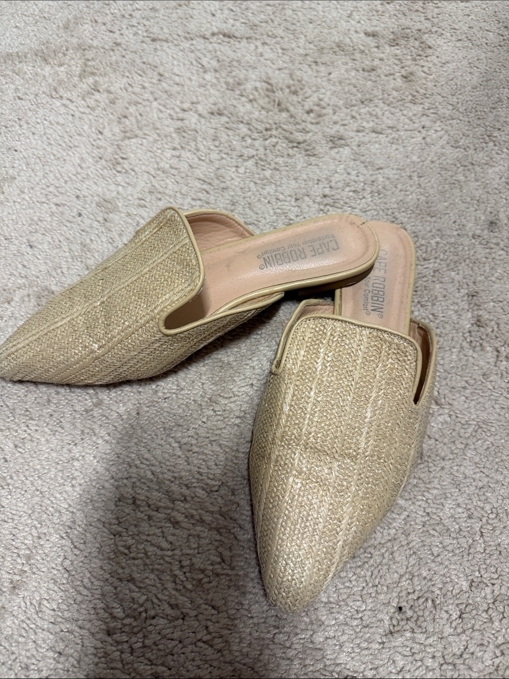 Cape Robbin Natural Raffia Pointed Slip-On Mules